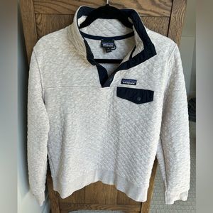 Patagonia Women's Tan and Navy Organic Cotton Quilt Snap-T Pullover Size Medium